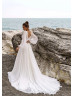 Long Sleeves Ivory Lace Chiffon Boho Beach Slit Wedding Dress